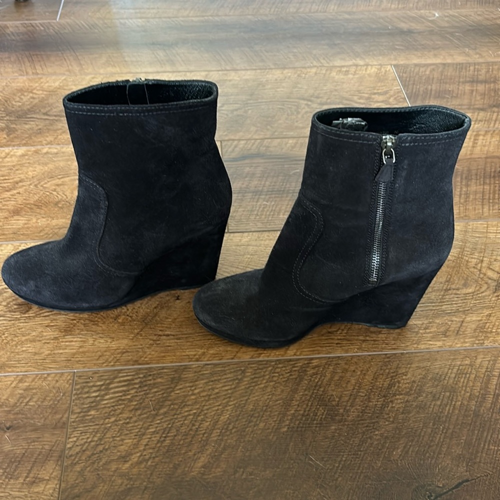 Prada Black Suede Wedge Ankle Boot